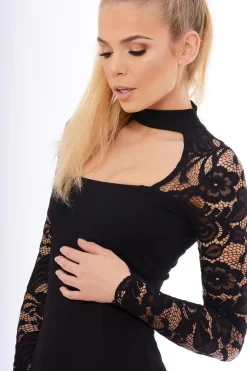 Rebellious Fashion Black Lace Cut Out Choker Bodycon Dress - Effie