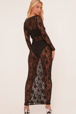 Rebellious Fashion Black Lace Cut Out Detail Maxi Dress - Joshua