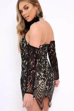 Rebellious Fashion Black Lace Halter Neck Dress - Jaslynn