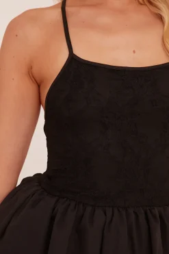 Rebellious Fashion Black Lace Halter Neck Puffball Mini Dress - Osla