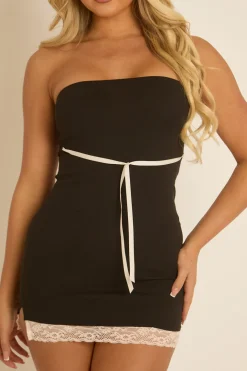 Rebellious Fashion Black Lace Hem Mini Dress - Maren