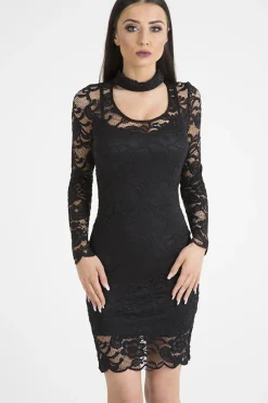 Rebellious Fashion Black Lace High Neck Cut Out Dress - Bailey