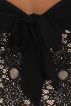 Rebellious Fashion Black Lace Tie Open Back Dress - Bronwyn