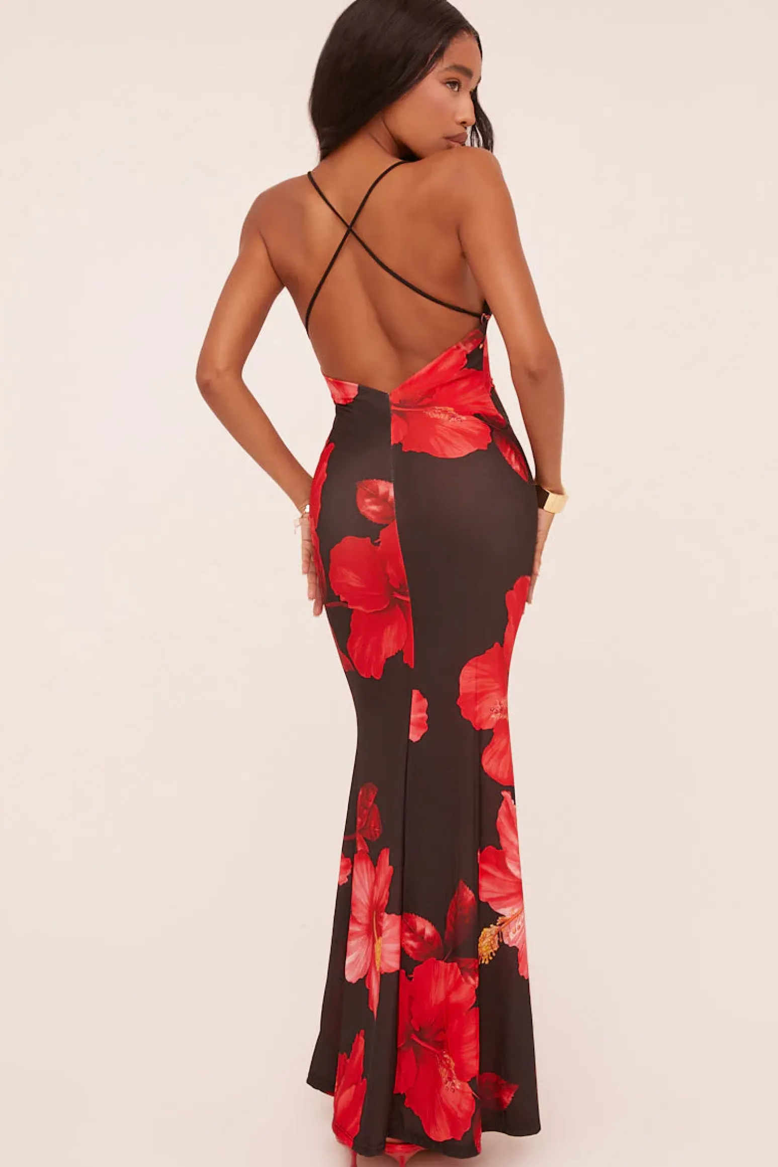 Rebellious Fashion Black Lace Trim Floral Print Maxi Dress - Lelia