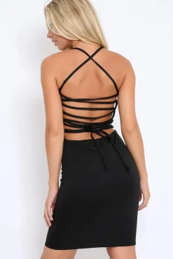 Rebellious Fashion Black Lace Up Back Mini Dress - Gracie