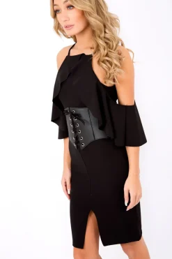 Rebellious Fashion Black Lace Up Corset Belt Dress - Shlya
