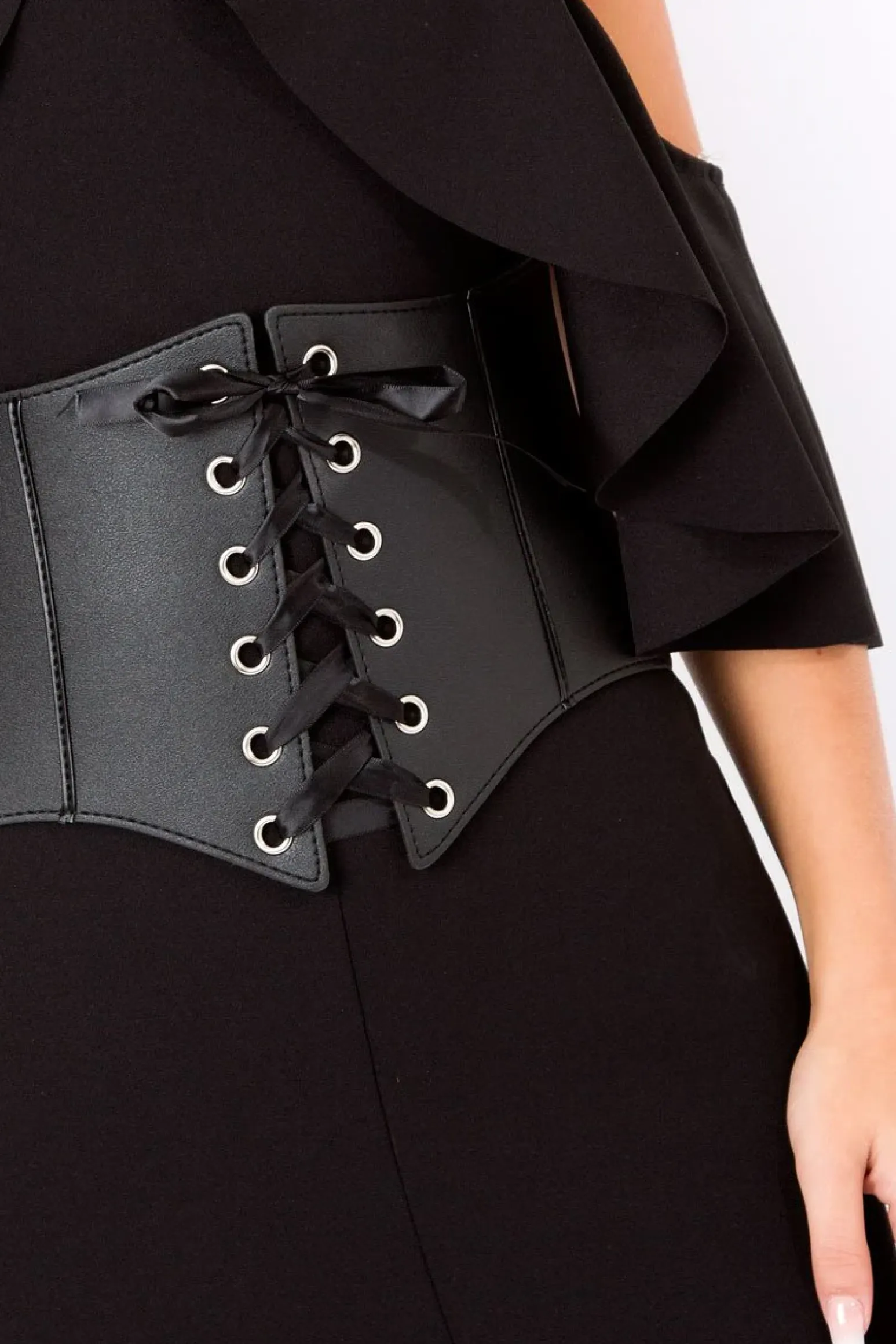 Rebellious Fashion Black Lace Up Corset Belt Dress - Shlya