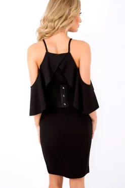 Rebellious Fashion Black Lace Up Corset Belt Dress - Shlya