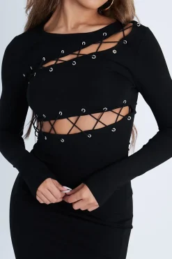 Rebellious Fashion Black Lace Up Detail Mini Dress - Tari