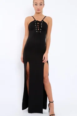Rebellious Fashion Black Lace Up Front Front Dress - Kailani