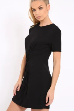 Rebellious Fashion Black Lace Up T-shirt Dress - Tonia
