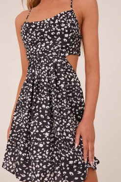 Rebellious Fashion Black Leopard Print Cut Out Back Skater Dress - Miller