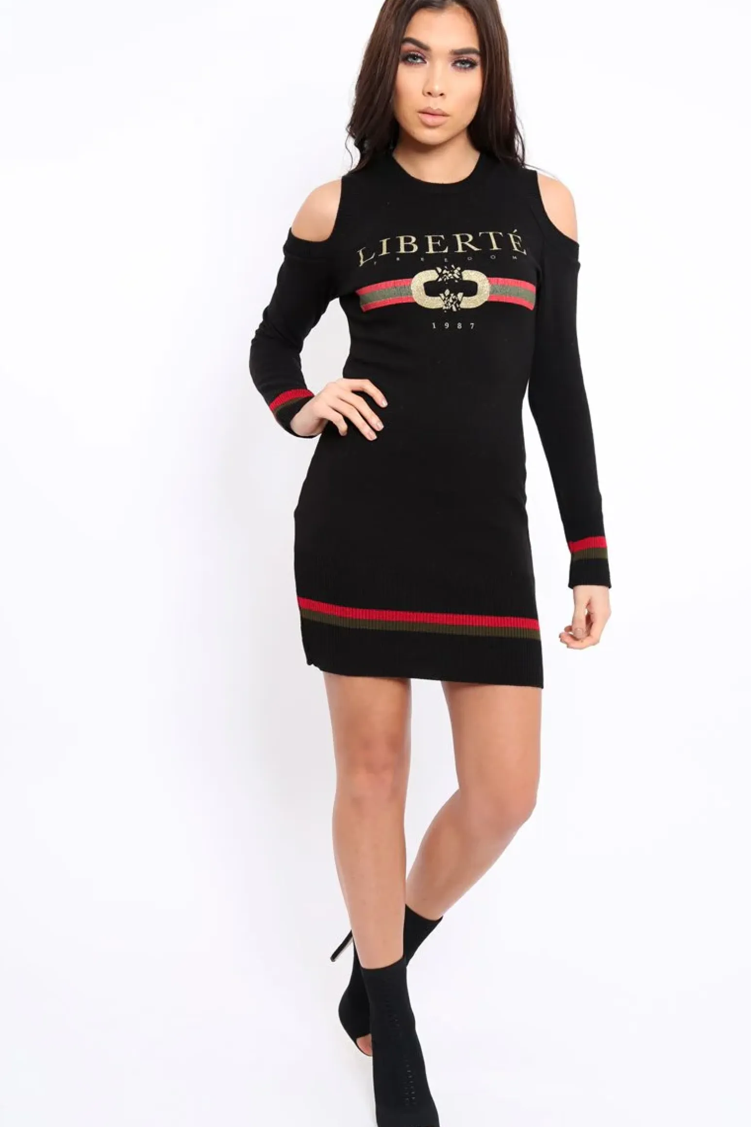 Rebellious Fashion Black Liberte Slogan Jumper Dress - Lizeth