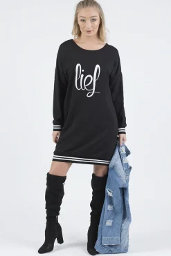 Rebellious Fashion Black Lies Slogan Jumper Dress - Ellie