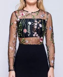 Rebellious Fashion Black Long Sleeved Embroidered Dress - Viola
