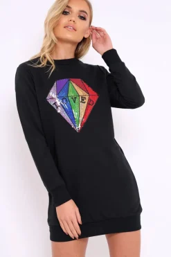 Rebellious Fashion Black Loved Sequin Diamond Jumper Dress - Mary