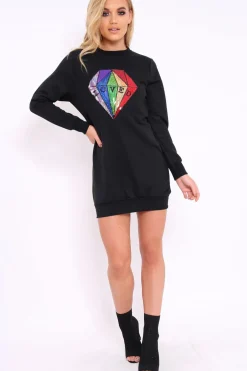 Rebellious Fashion Black Loved Sequin Diamond Jumper Dress - Mary