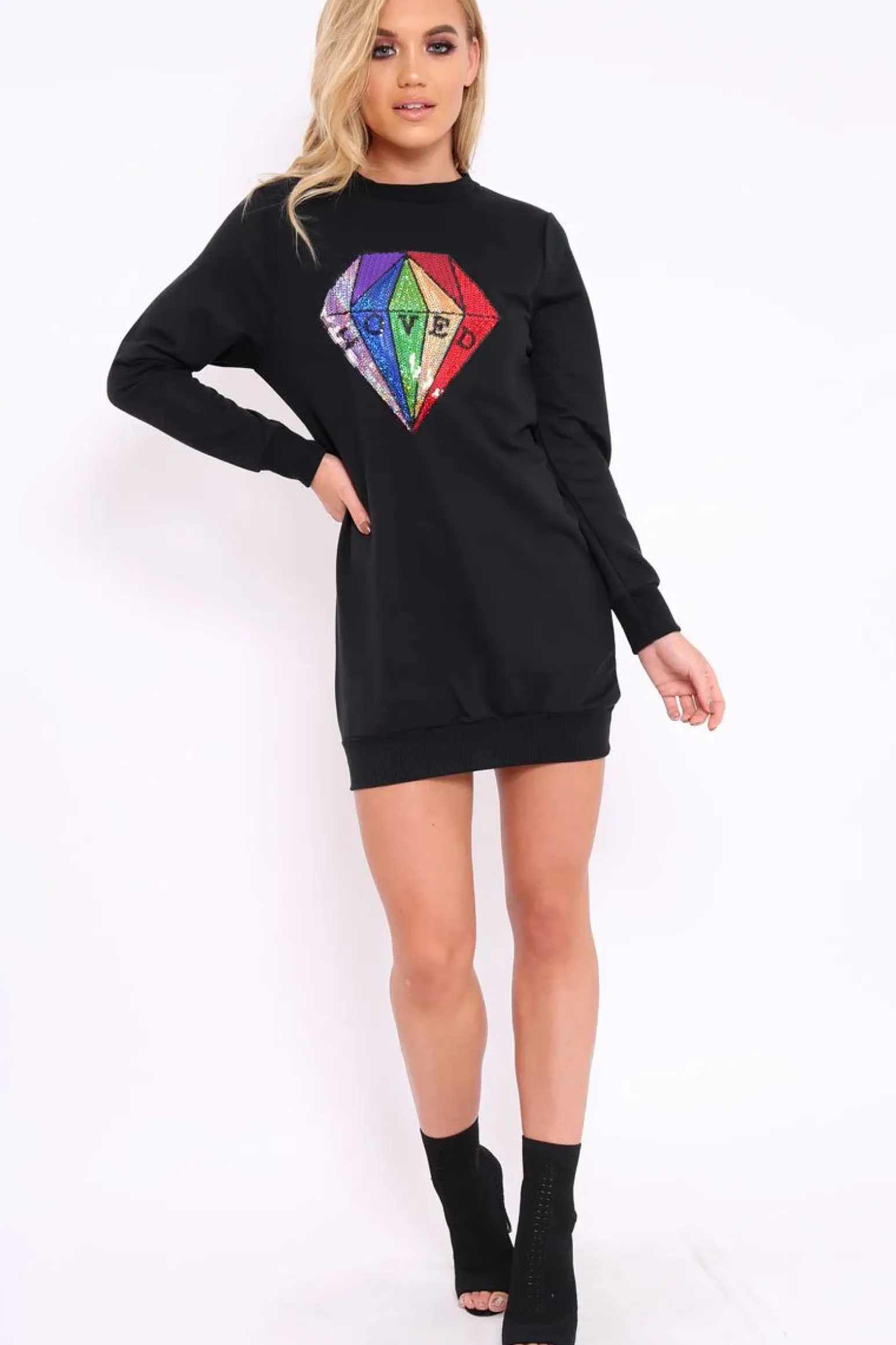 Rebellious Fashion Black Loved Sequin Diamond Jumper Dress - Mary