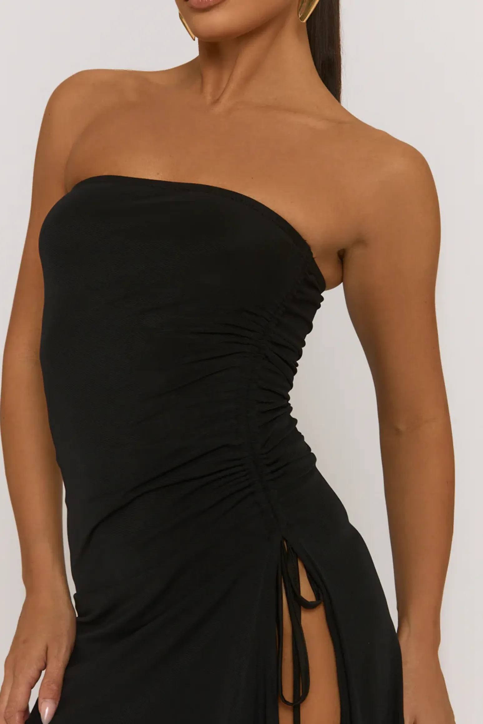 Rebellious Fashion Black Mesh Asymmetric Hem Bandeau Mini Dress - Paula