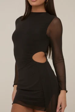 Rebellious Fashion Black Mesh Cut Out Mini Dress - Paloma