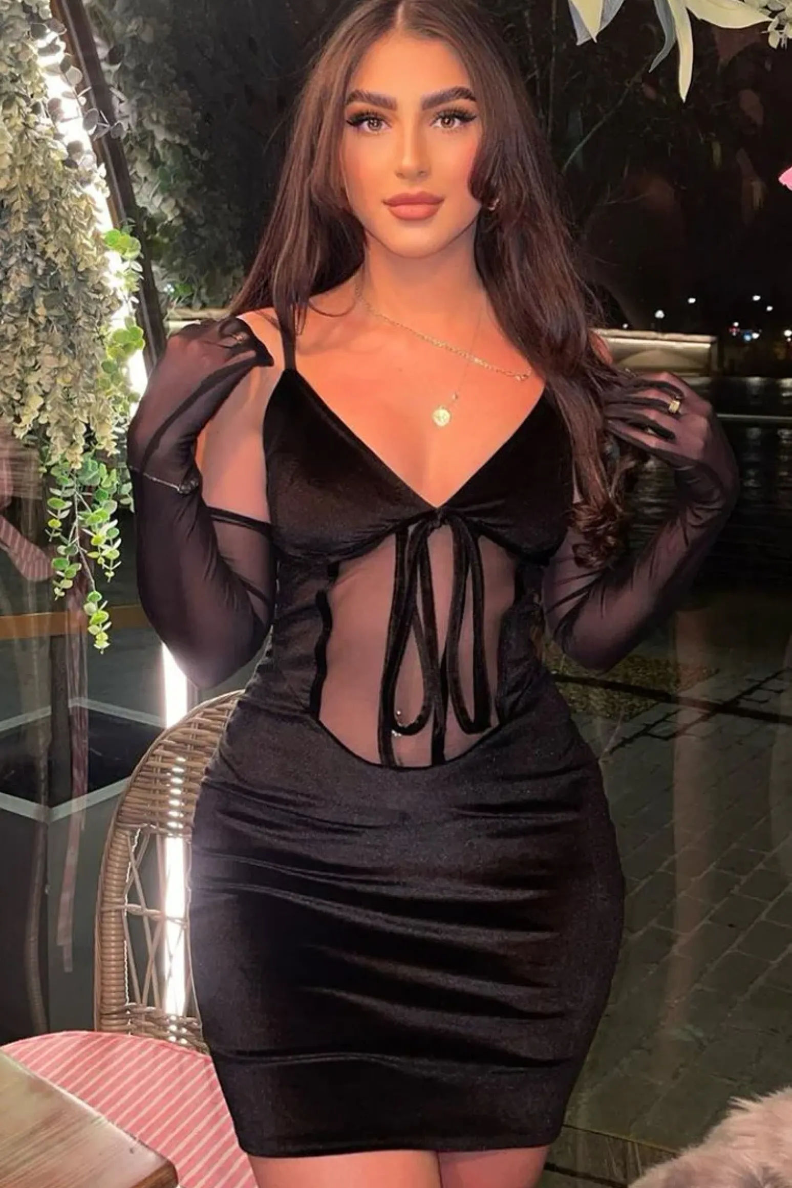 Rebellious Fashion Black Mesh Detail Corset Velvet Mini Dress - Asha