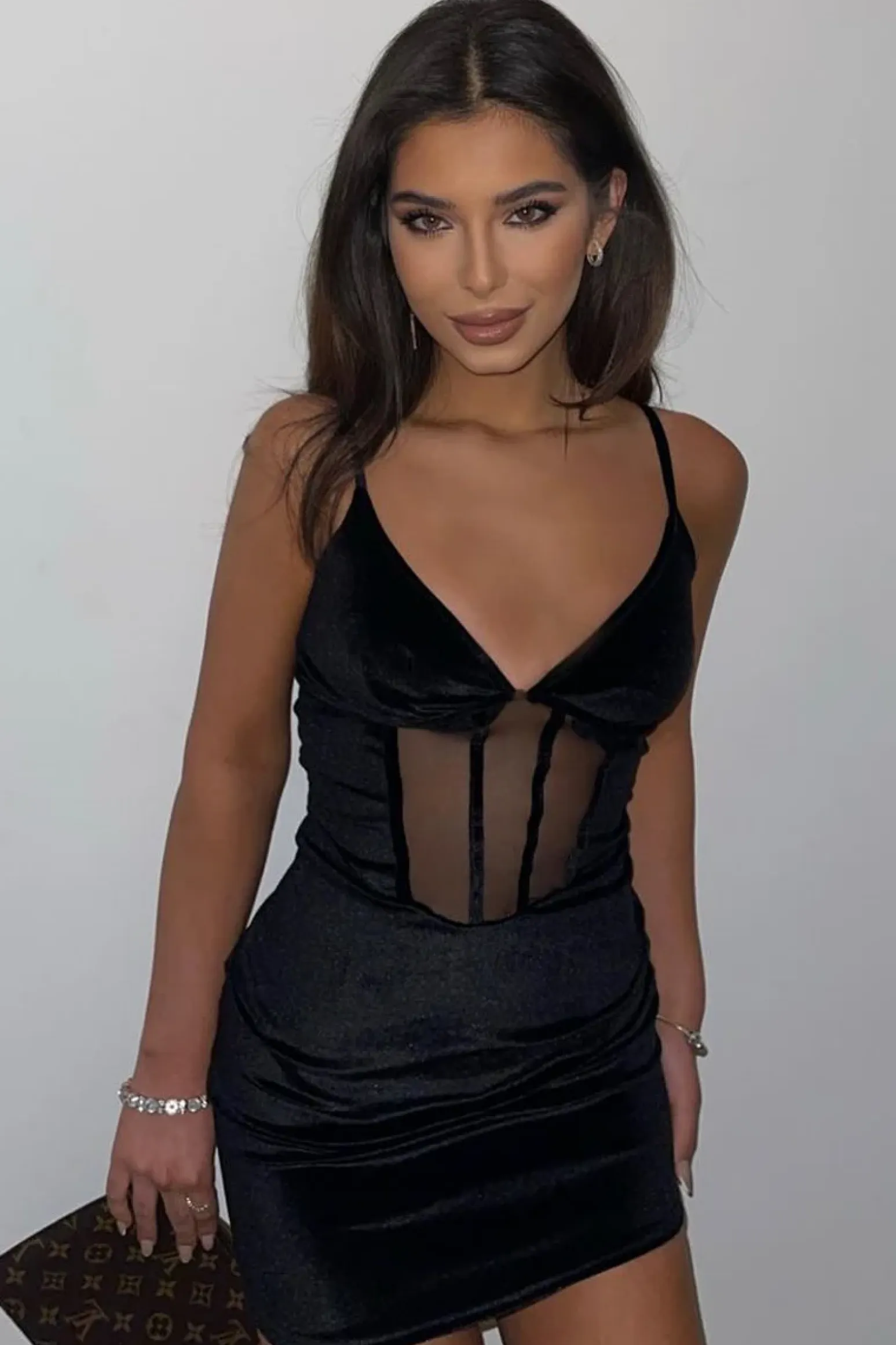 Rebellious Fashion Black Mesh Detail Corset Velvet Mini Dress - Asha