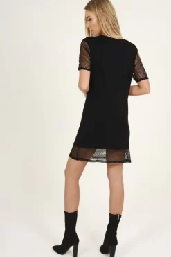 Rebellious Fashion Black Mesh Love Paradise Slogan T-shirt Dress - Sally