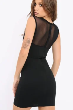 Rebellious Fashion Black Mesh Panel Eyelet Detail Bodycon Dress - Lolita