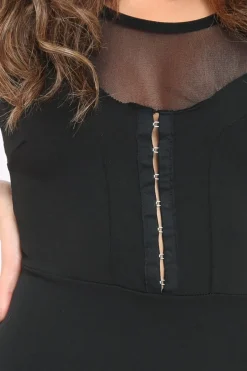 Rebellious Fashion Black Mesh Panel Eyelet Detail Bodycon Dress - Lolita