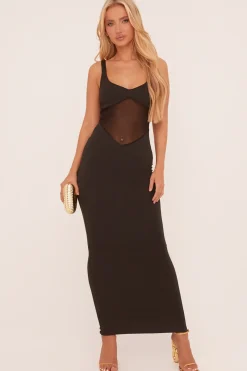 Rebellious Fashion Black Mesh Panel Sleeveless Maxi Dress - Hadlie