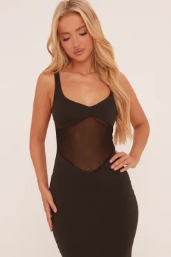 Rebellious Fashion Black Mesh Panel Sleeveless Maxi Dress - Hadlie