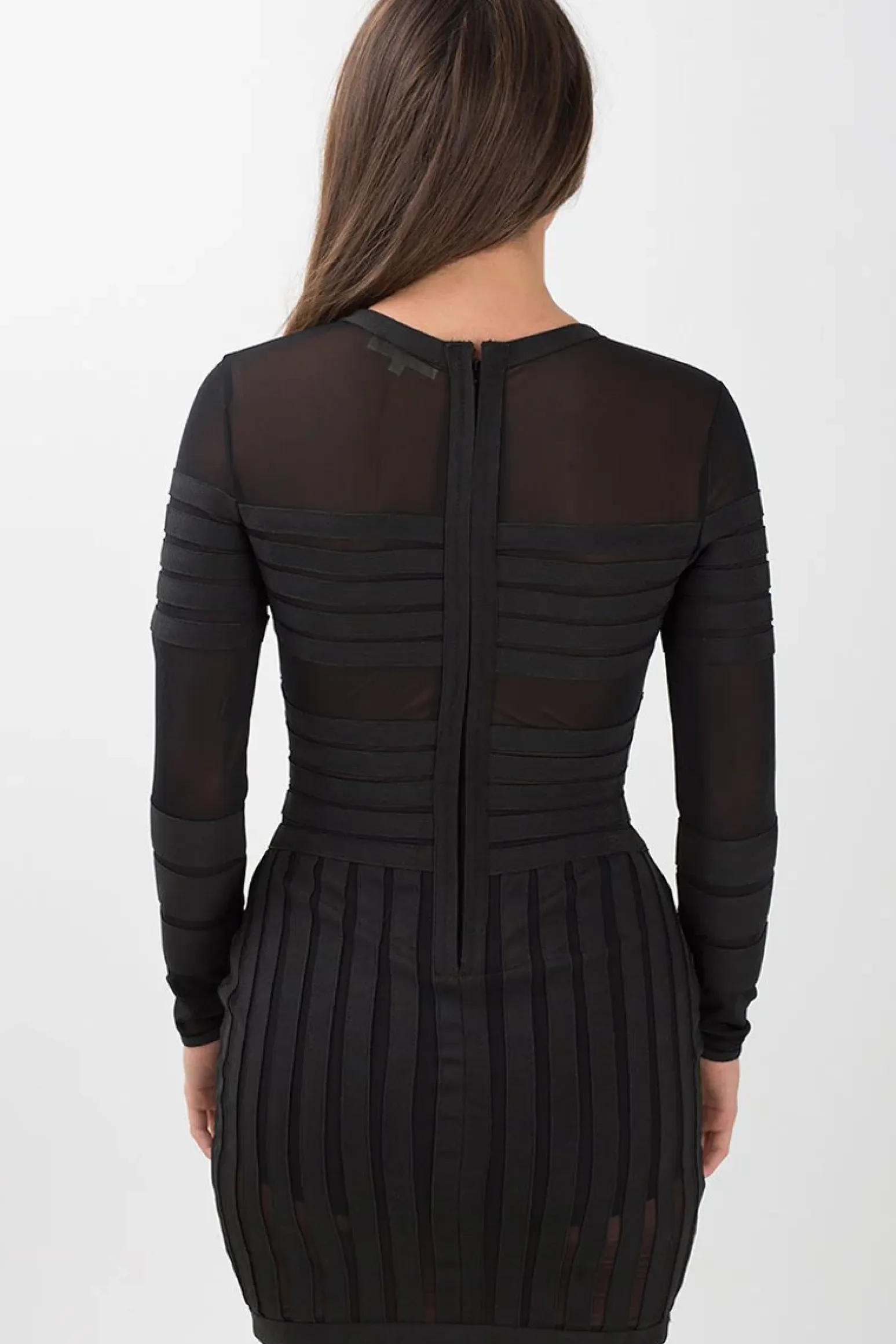 Rebellious Fashion Black Mesh Striped Panel Bodycon Bandage Dress - Kendall