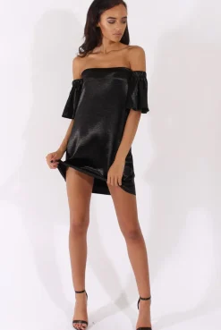 Rebellious Fashion Black Metallic Bardot Dress - Maria