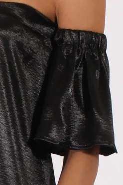 Rebellious Fashion Black Metallic Bardot Dress - Maria