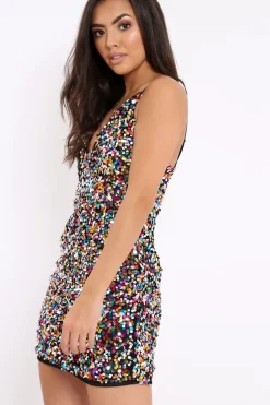 Rebellious Fashion Black Mulitcoloured Sequin Dress - Regina