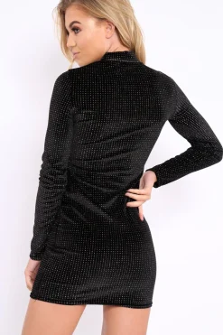 Rebellious Fashion Black Multicolour Glitter High Neck Bodycon Dress - Azari