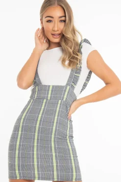 Rebellious Fashion Black Neon Green Check Ruffle T-Shirt Underlay Dress - Stacy