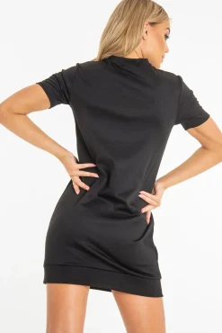 Rebellious Fashion Black Neon Green Stripe Detail T-Shirt Dress - Crystal