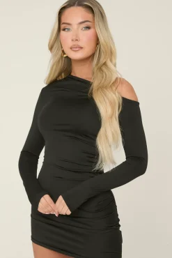Rebellious Fashion Black Off Shoulder Long Sleeve Mini Dress - Luna