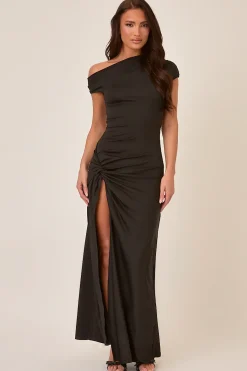 Rebellious Fashion Black Off Shoulder Maxi Dress - Petra