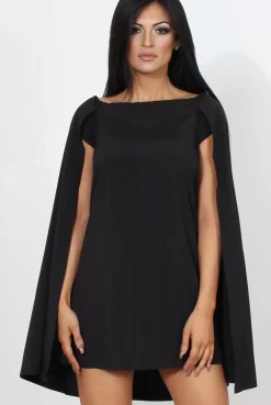 Rebellious Fashion Black Off The Shoulder Cape Dress-Verity