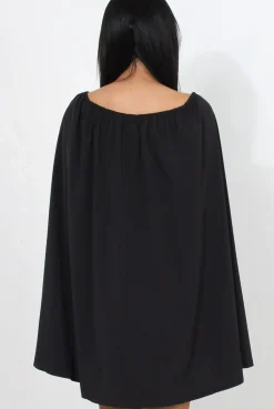 Rebellious Fashion Black Off The Shoulder Cape Dress-Verity