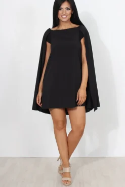 Rebellious Fashion Black Off The Shoulder Cape Dress-Verity