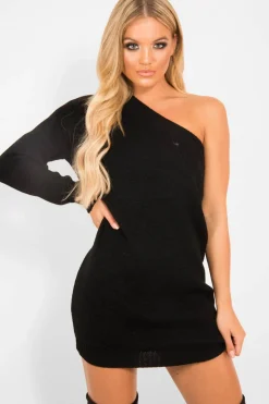 Rebellious Fashion Black One Shoulder Jumper Dress - Liseth