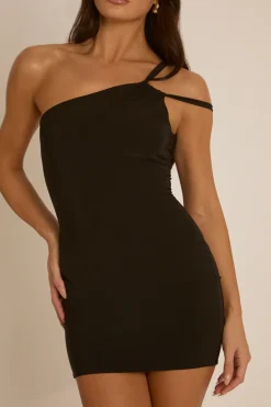 Rebellious Fashion Black One Shoulder Strap Mini Dress - Shelby