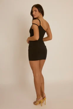 Rebellious Fashion Black One Shoulder Strap Mini Dress - Shelby