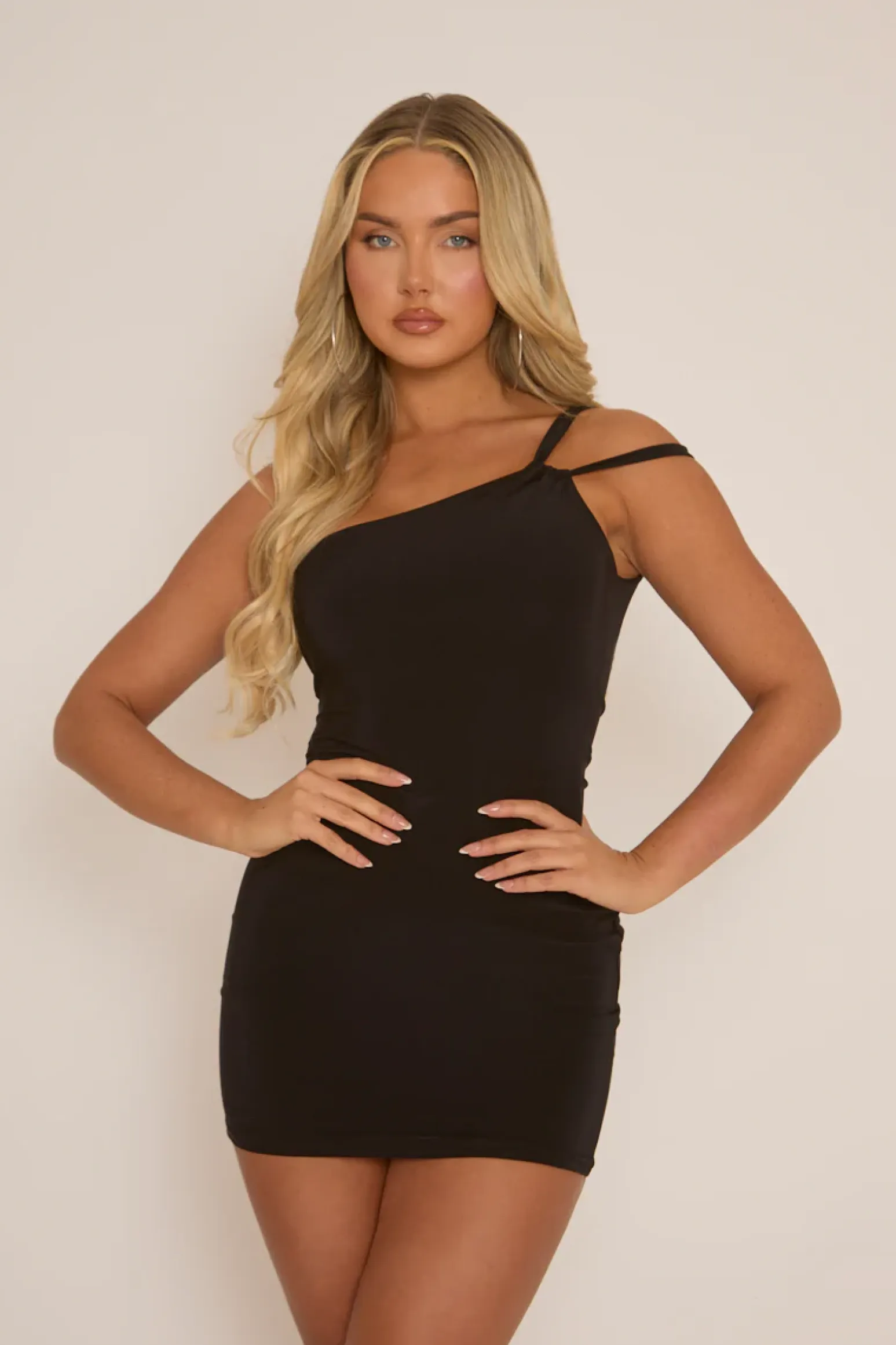 Rebellious Fashion Black One Shoulder Strap Mini Dress - Shelby