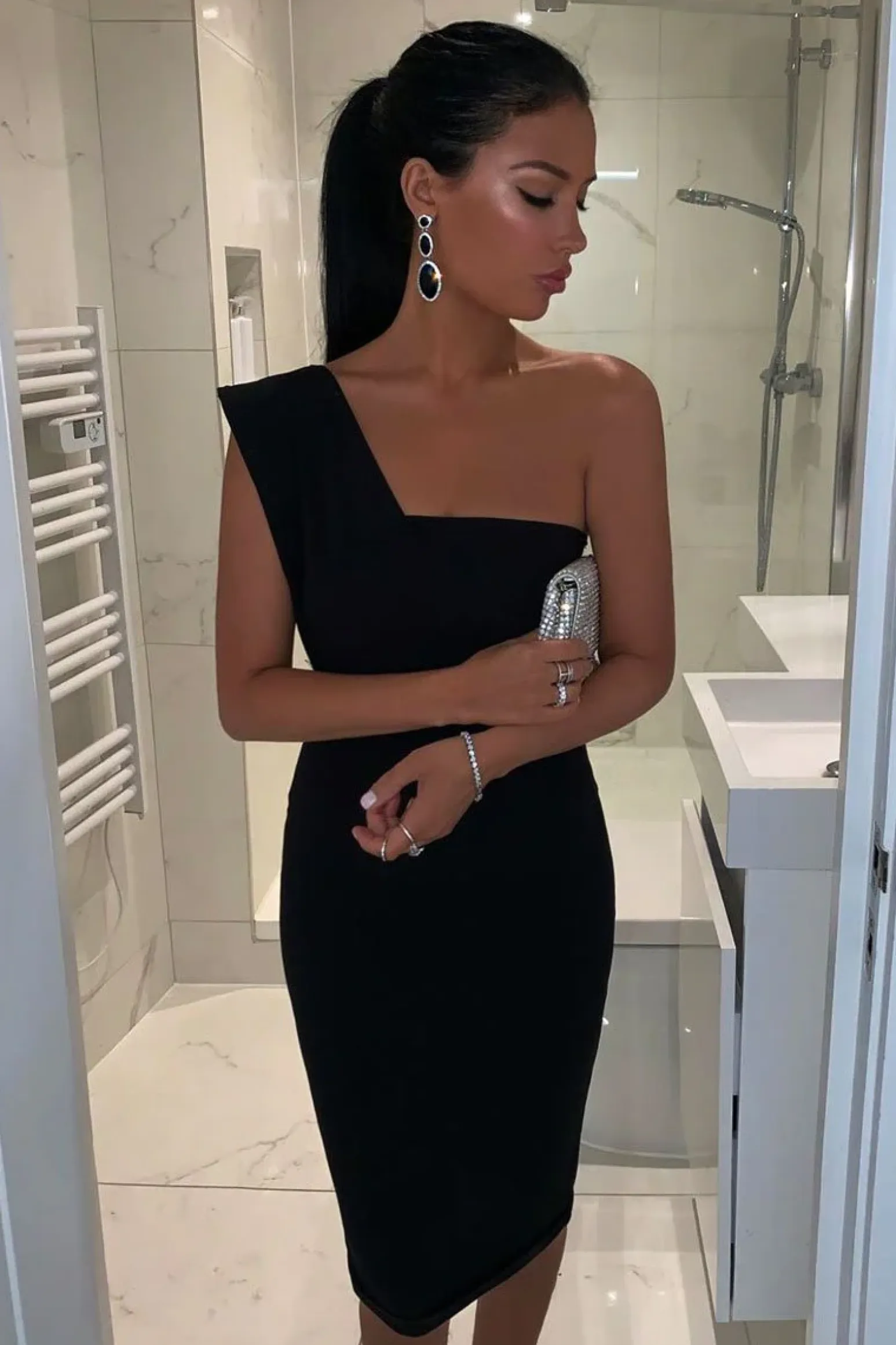 Rebellious Fashion Black One Shouldered Wrap Front Midi Dress - Kirtsy