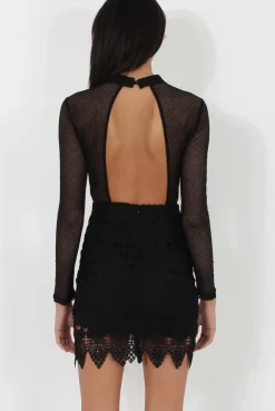Rebellious Fashion Black Open Mesh Bodycon Dress - Ida