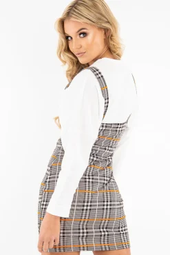 Rebellious Fashion Black Orange Houndstooth Button Front Mini Dress - Jennalise